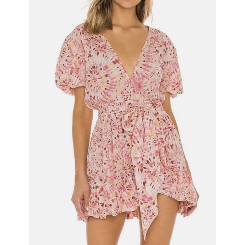 Misa Los Angeles Eloise Mini Dress‎ Women XS Rose Lemonade EUC Ruffle Tie Dye